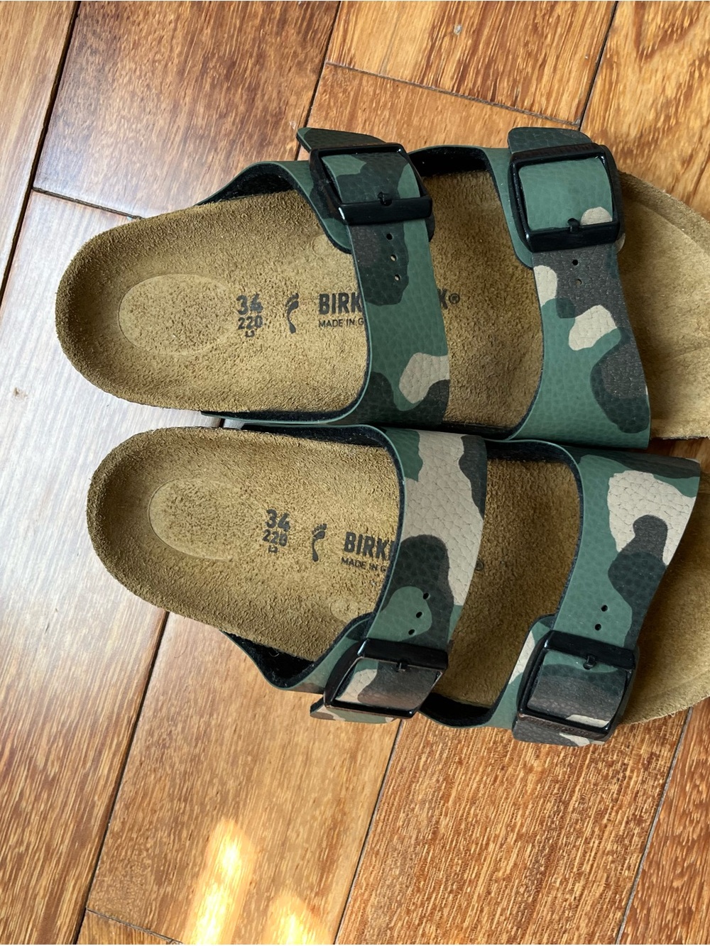 Birkenstock Kids Two-Strap Arizona Sandal in Green Camouflage